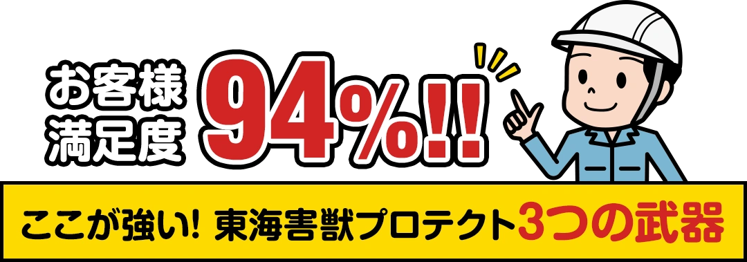 お客様満足度94％　ここが強い! 東海害獣プロテクト3つの武器
